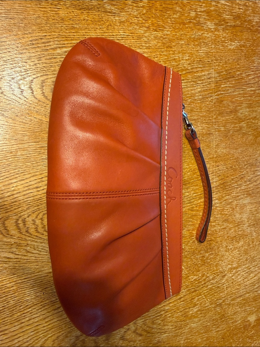 Coach Orange-Red Leather Wristlet Clutch